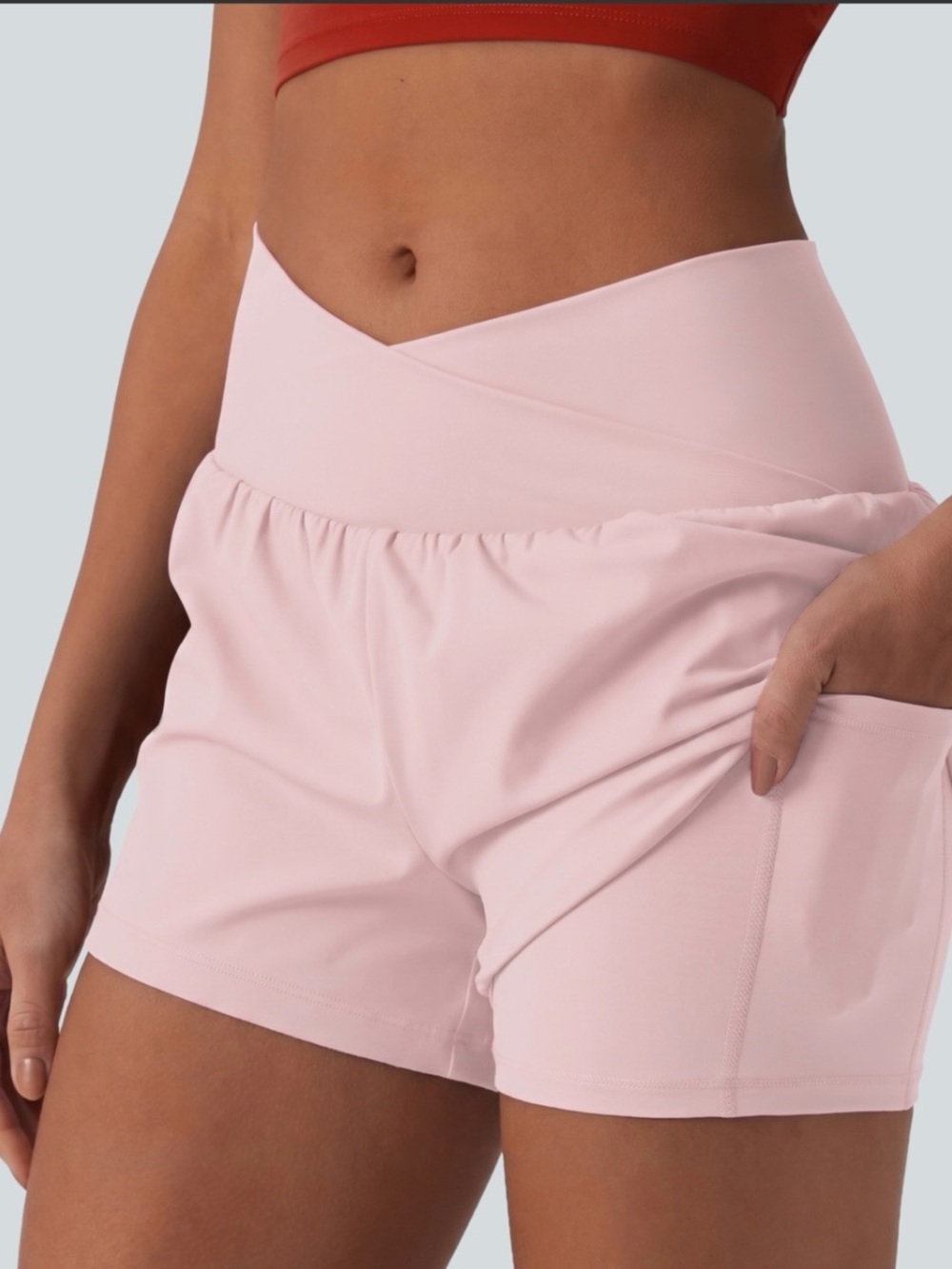 Halara Airy Crossover High Waisted Yoga shorts Primrose Pink Small